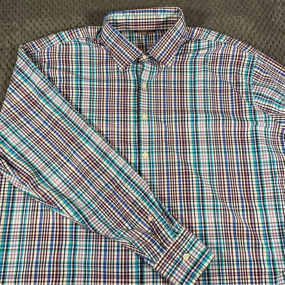 Peter Millar Men's Summer Comfort Button Up Shirt XXL Blue Purple Plaid Preppy - Picture 4 of 12